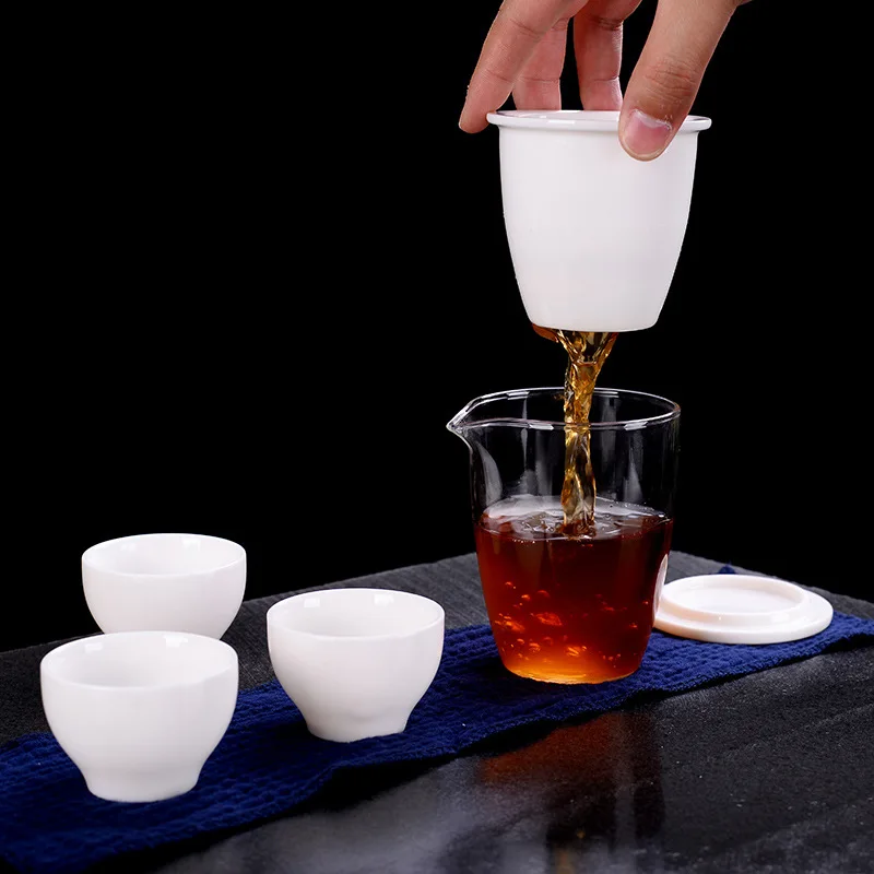 Чайный набор, белый горшок, три чашки керамических чайников, чайник gaiwan, чайные чашки, китайская чайная посуда, портативный дорожный чайный набор с дорожным пакетом