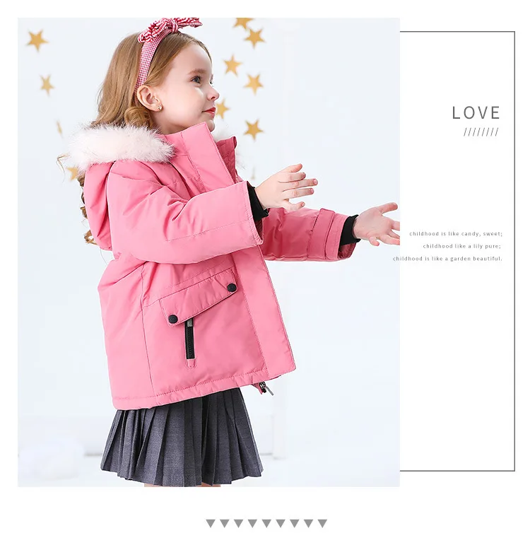 Winter Children's Garment Girl Pink Hooded Fur Collar Down Jacket New Casual Solid Children Down Jackets D9G5519