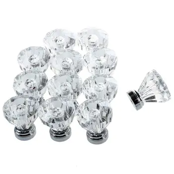 

12x Clear Crystal Glass Door Knobs Drawer Cabinet Furniture Pull Handles