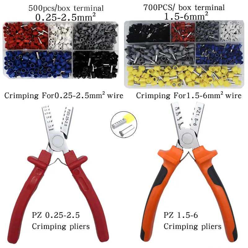 

PZ 0.25-2.5 700Pcs Cable Terminal Connector And Manual Ferrule Crimping Pliers Crimping Tool Kit Set