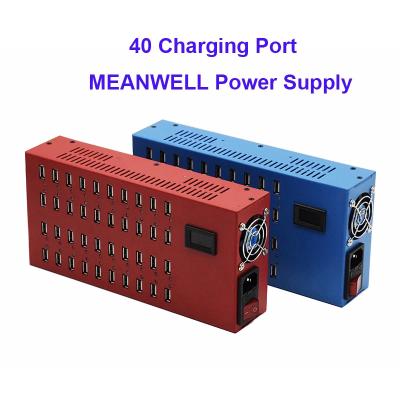 USB Charging Station 40 Port Phone Charger for Multiple Devices Red and