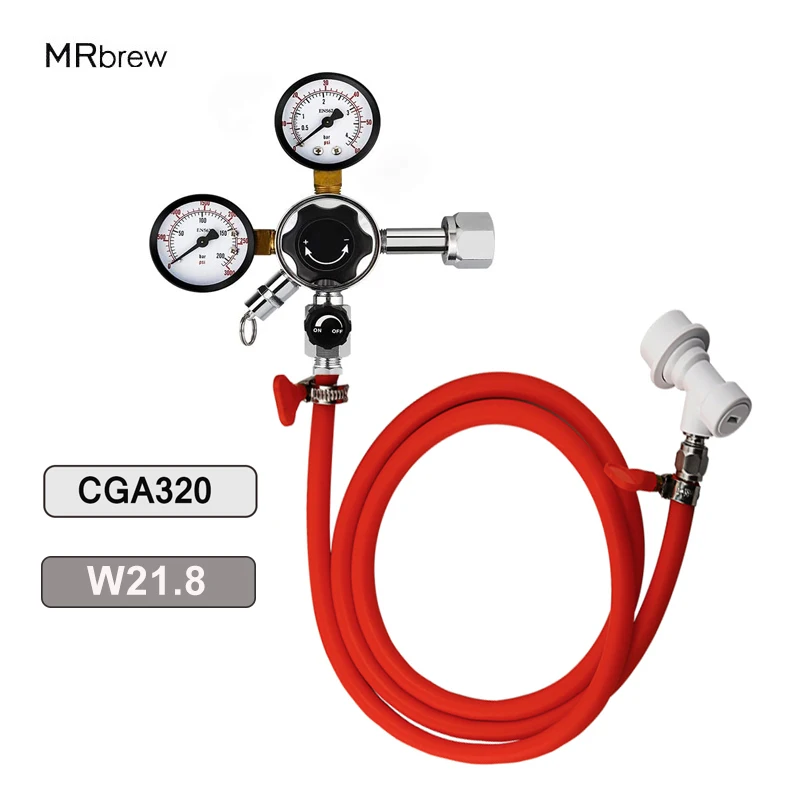 Beer Gas Line AssemblyW21.8/CGA320 CO2 Regulator With 5/16'' Gas Carbonation Hose Double Gauge Regulator For Home Brew Tools