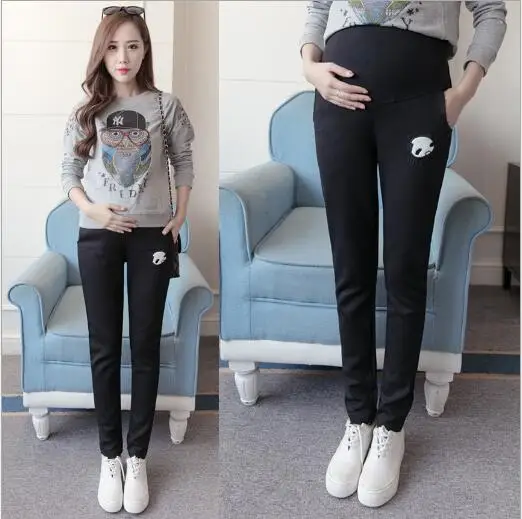 high-waist-cotton-casual-women-legging-maternity-pants-fall-spring-stripe-sports-clothes-pregnant-women-trouser-premama-clothing