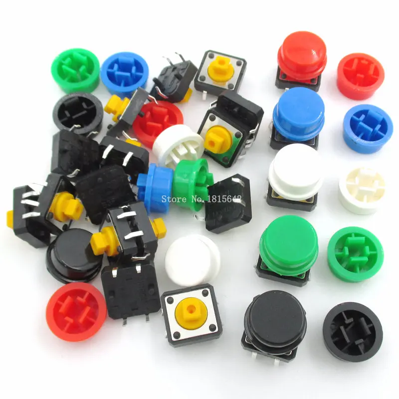 

20PCS/set Tactile Push Button Switch Momentary 12*12*7.3MM Micro switch button + (20PCS 5 colors Tact Cap)
