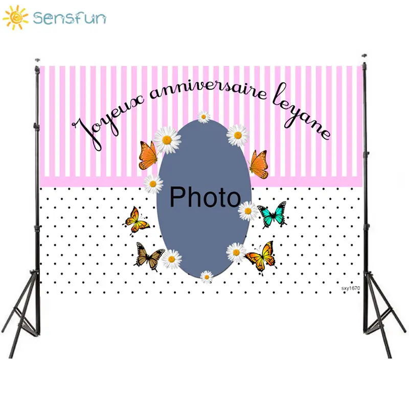 

Sensfun Custom kids Photo Background For Photo Studio Black White Polka Butterfly Birthday Photography Backdrops Photophone Viny