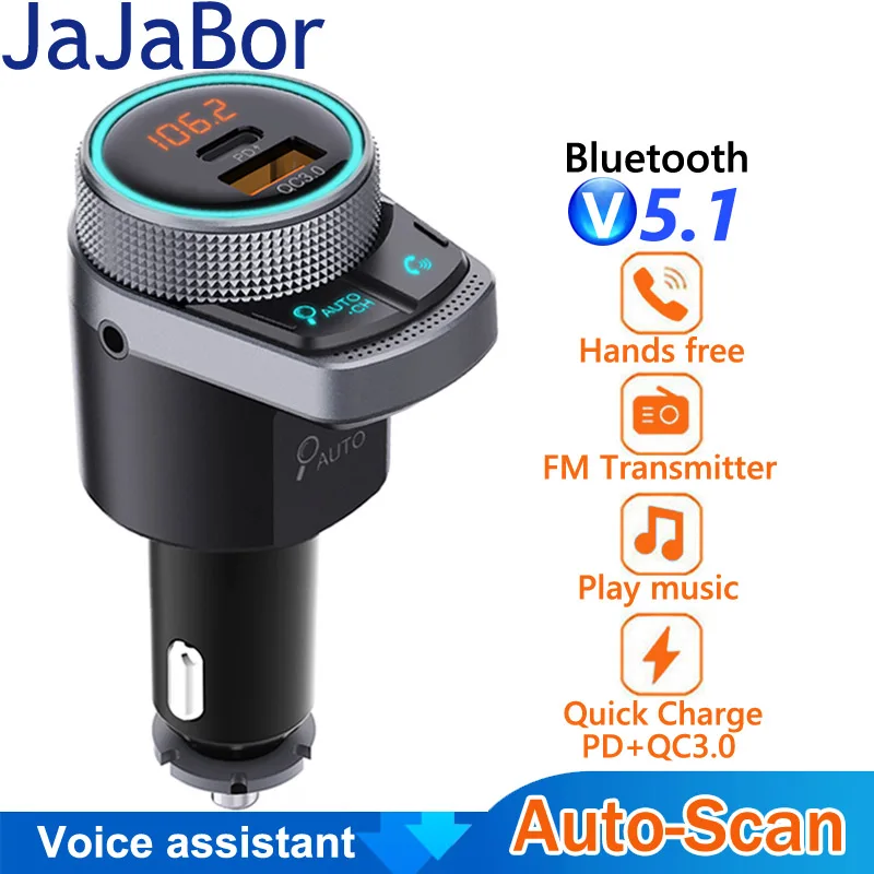 JaJaBor FM Transmitter Auto Scan USB QC3.0 PD Type C Fast Charging Car Charger Bluetooth 5.0 Handsfree Modulator | Автомобили и