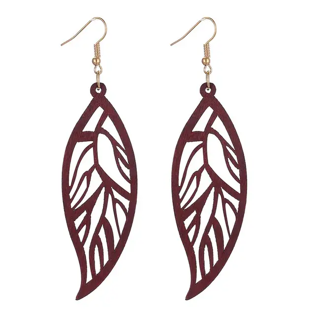 YULUCH Ethnic African Indian Boho Long Earrings Fashion Jewelry For Women Personality Hollow Wood Pattern Leaf Pendant Earrings Red