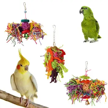 

3Pcs Non-toxic Pet Bird Toy Set Beads Rattan Ball Bell Blocks Cage Hanging Swing Harmless Bite-resistant Chew Toys