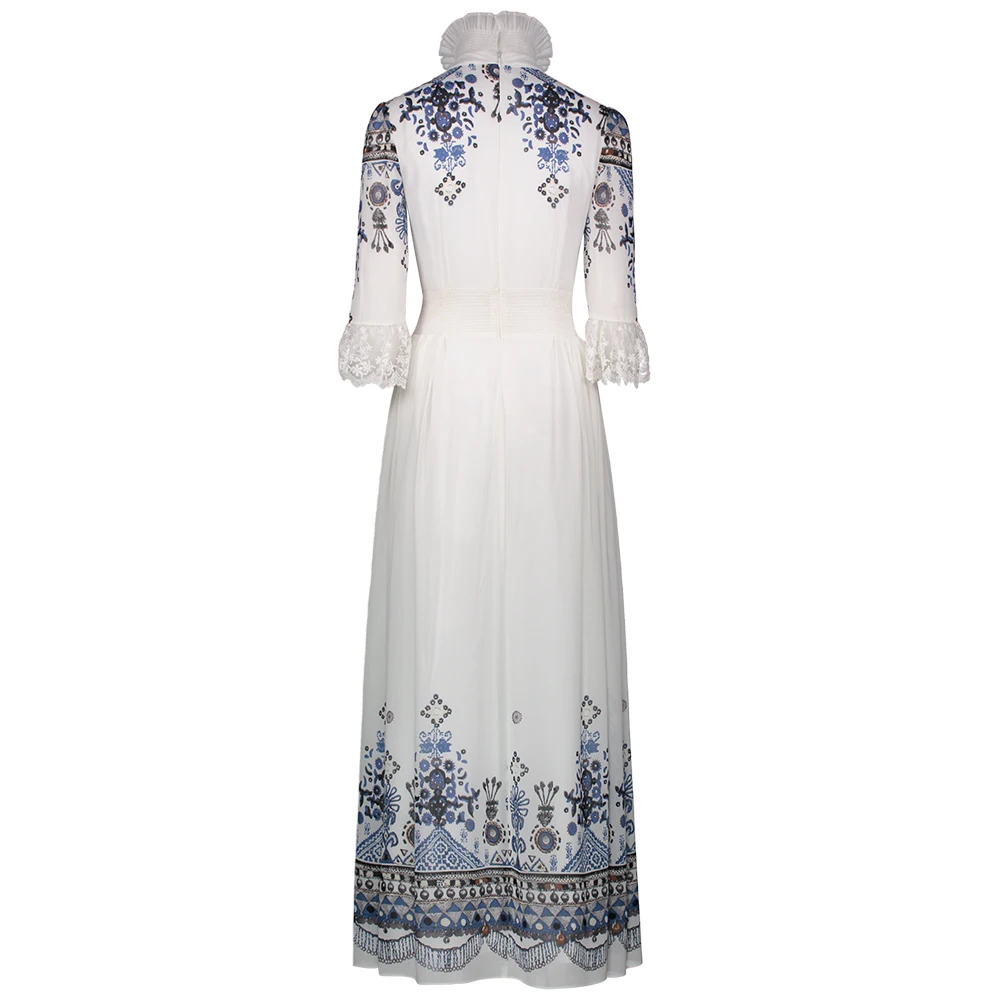 Винтажное длинное платье, женское шифоновое белое классическое элегантное, вечерние, стильное, с принтом, кружевное, плиссированное, для девушек, вечернее, с высокой талией, Макси платья