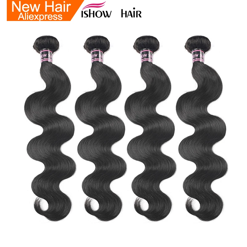 Ishow индийские волнистые человеческие волосы, 4 пучка, плетение волос 400 г, натуральный цвет, 8-28 дюймов, не Реми,, человеческие волосы для наращивания