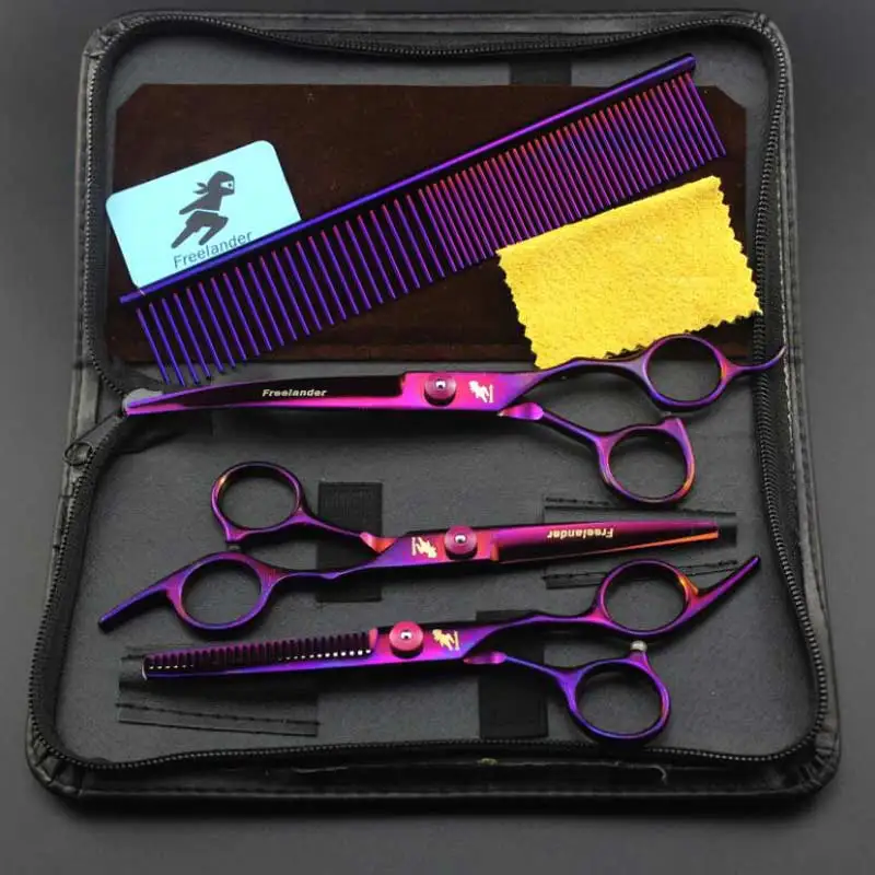 6 inch color purple 4 suit pet scissors hair thinning pet grooming scissors - Цвет: Purple-3Set
