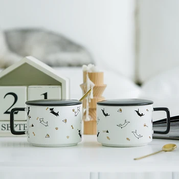 

White Aniaml Painted Creative Ceramic Coffee Mug Nordic Cute Hand Painted Mugs Minimalist Coffee Work Cup Novelty Cups II50MKB