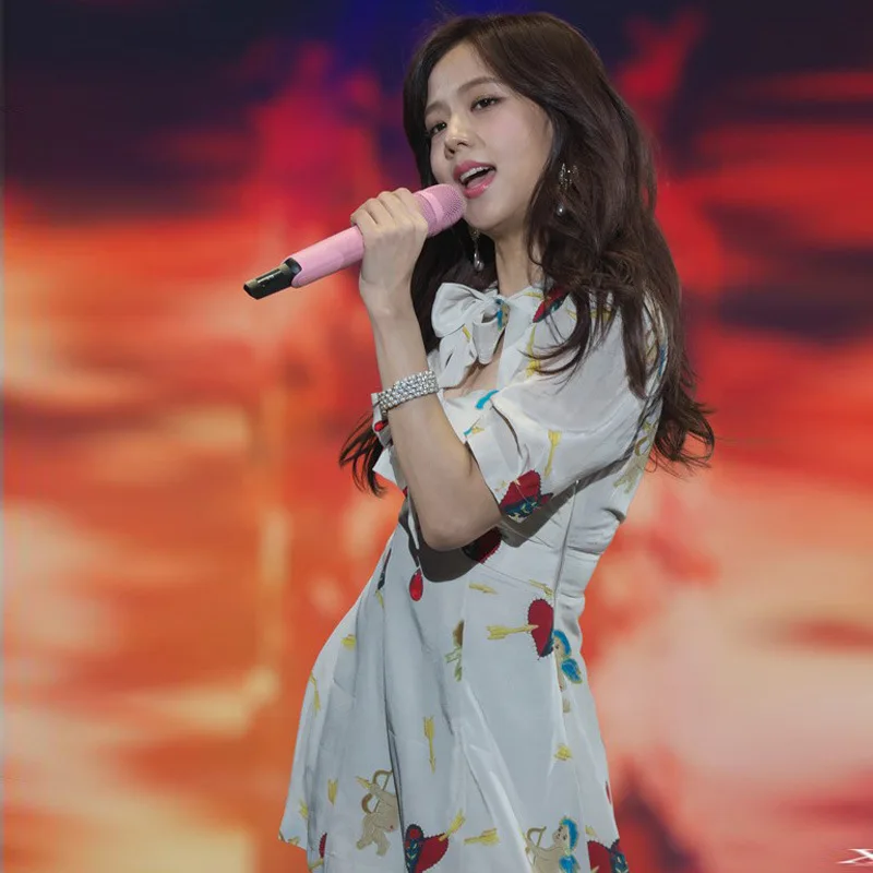 Kpop Blackpink JISOO/летнее уличная одежда, милое белое платье для женщин, корейский короткий рукав, платья с бантом, женская одежда