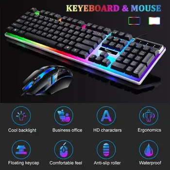 

Keyboard And Mouse Gaming Luminous Mouse Keyboard USB Wired Multi-Media LED Mouse And Keyboard Combo For PC Gamer KIT
