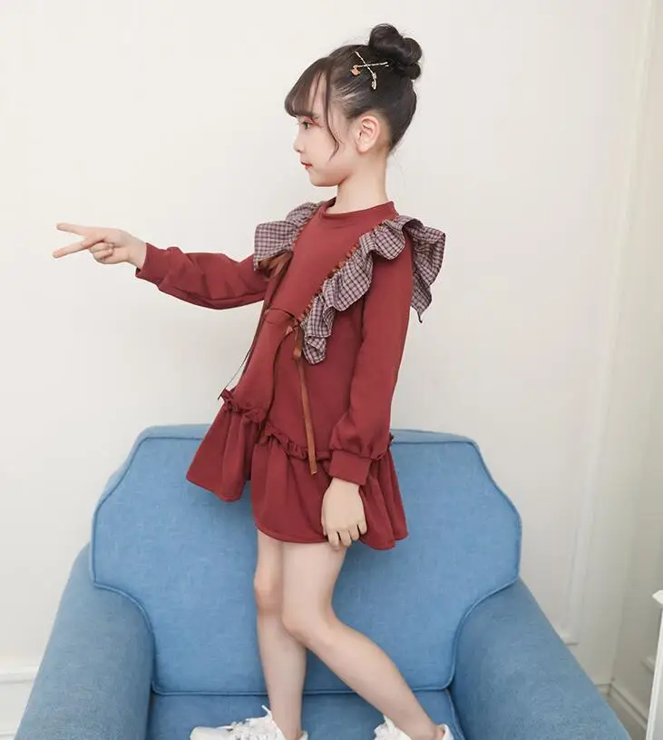 8,12 TT917 осенняя одежда для крупной девушки, 110-160 см Европейский Girls'Ruffled платья в Корейском стиле; детское платье;