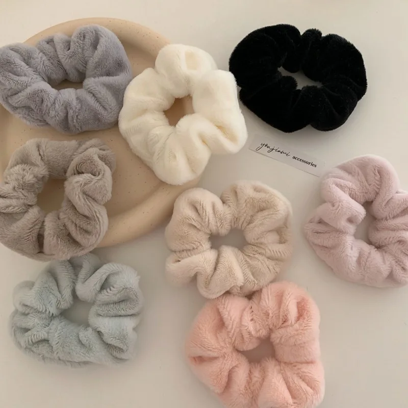 2021 Winter Warm Soft Cute Plush Scrunchie Women Girls Elastic Hair Rubber Bands Accessories Tie Hair Ring Rope Holder Headdress 2021 men tungsten carbide ring 9pcs cz inlay   brushed finish comfort fit wedding band ring free shipping engraving