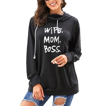 

Hoodies For Women Drawstring Hood Wifi Mom Boss Letters Print Hoodies Women Kawaii Sweatshirt Femmes Sweatshirts Female Pockets