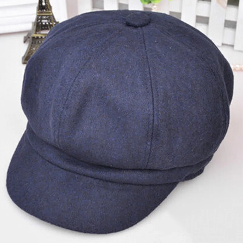 navy blue Модная однотонная шляпа унисекс из дикого войлока восьмиугольная кепка, зимняя шапка в Корейском стиле, Ретро Кепка для путешествий на весну и осень - Цвет: navy blue