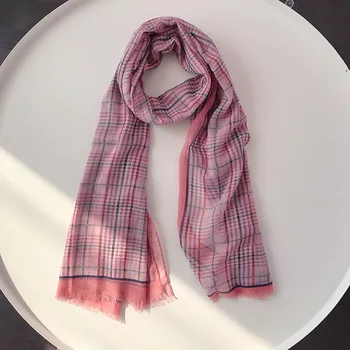 

2020 Thin Simple Scarf Houndstooth Plaid Air Conditioning Sunscreen green