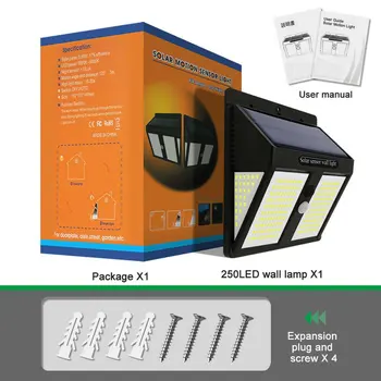 

250 LED Outdoor Solar Light PIR Motion Sensor Wall Light Waterproof Solar Lamp Solar Powered Sunlight Garden Decoration