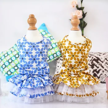 

Printing Dog Vest Dress Pet Clothes Spring Summer Cotton Princess Lace Cat Skirt For Small Dogs Cute Bowknot Pets Pompous Skirts