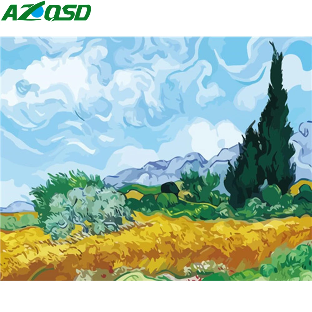 AZQSD Unframe масляная краска по номерам на холсте Пейзаж Сделай Сам Акриловая Краска Рисование по номерам дерево ручной работы подарочные наборы