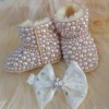 Handmade Bow Hairband Rhinestones Baby Girl Snow Boots Winter Shoes Comb First Walker Sparkle Bling Crystal Princess Shower Gift 1