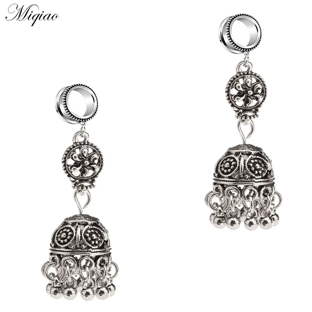 

Miqiao 2pcs New Stainless Steel Hollow Carved Tassel Bell Dot Pulley Ear Expander Human Body Piercing Jewelry