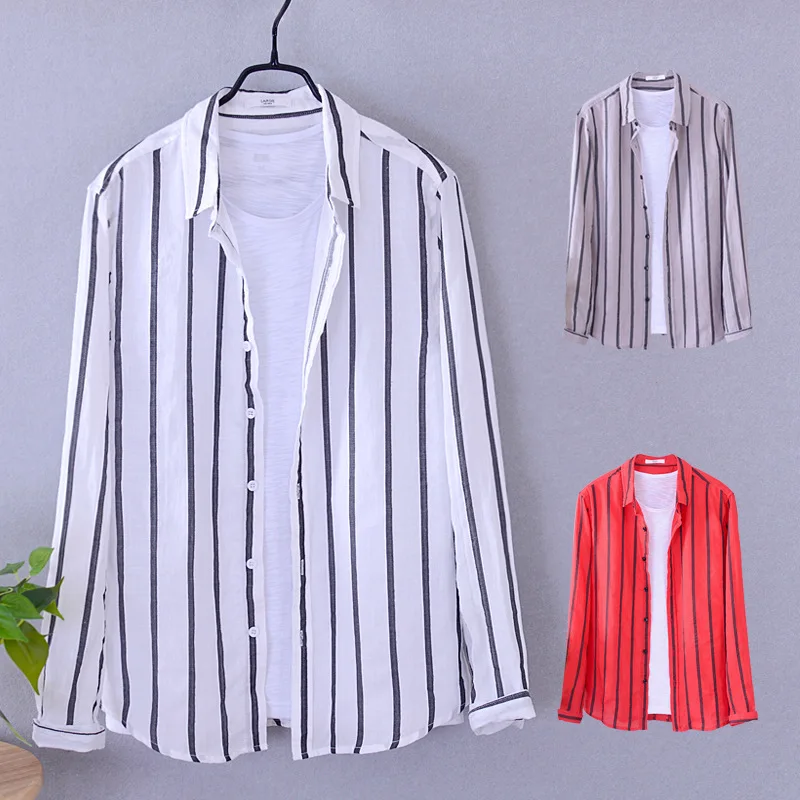 

Men's 100% Linen Shirts Long Sleeve Casual Slim Shirts High Quality Men Business linen Dress Shirts
