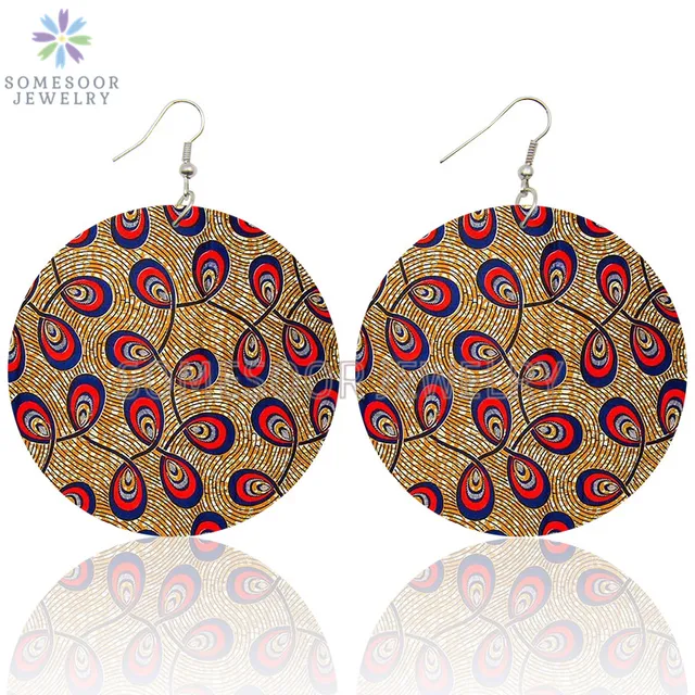 SOMESOOR Vintage Bohemian Flower Wooden Drop Earrings African Ethnic Beautiful Loops Pendant Dangle Jewelry For Women Gifts Both Sides Print 5