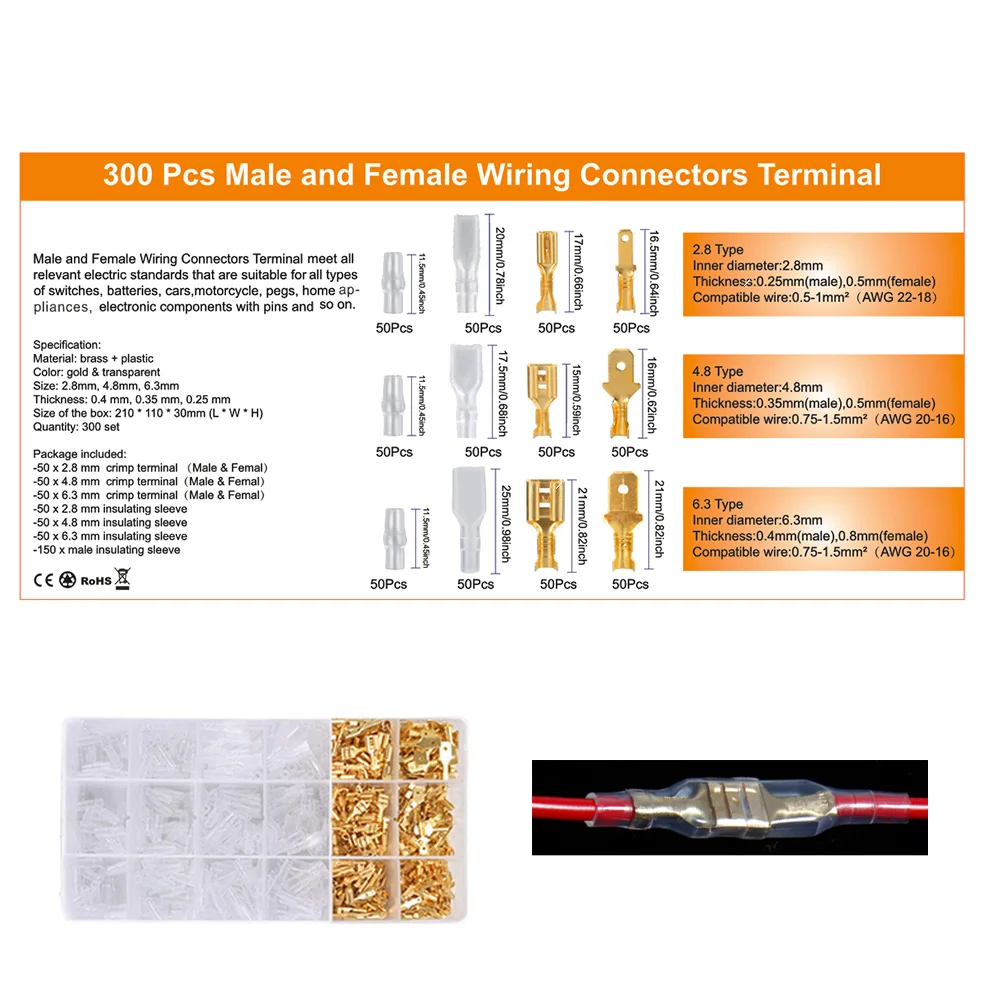 Crimping Plier Wire Crimper Male/Female Spade Bullet Connectors Terminals With Insulated Sleeves Wire Terminal Crimping Tool Kit 6