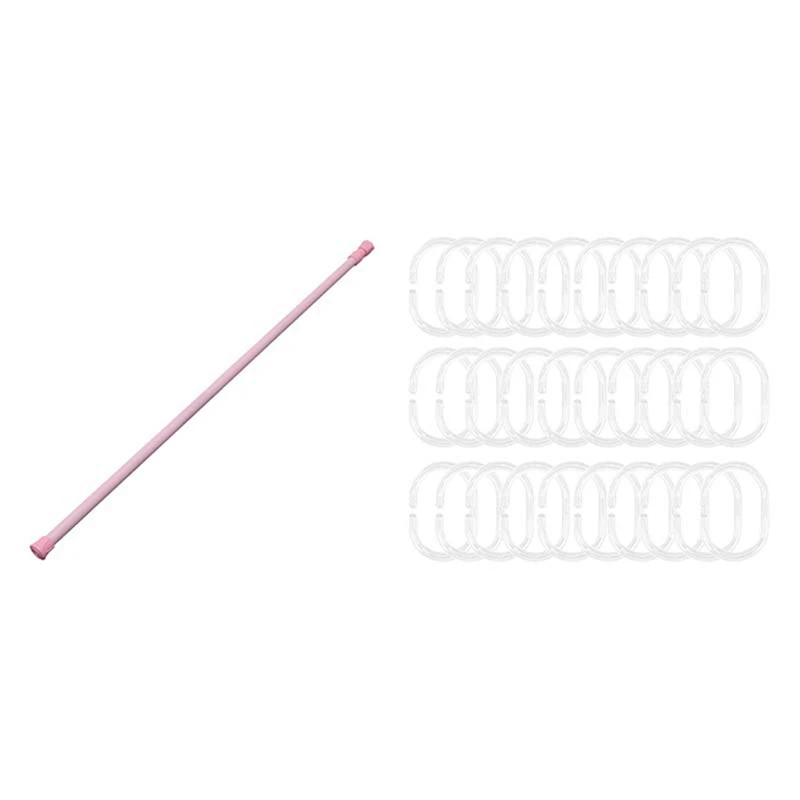 1x Spring Loaded Extendable Telescopic Net Voile Tension Curtain Rail Pole &amp 30x Shower Rings C Hook | Дом и сад