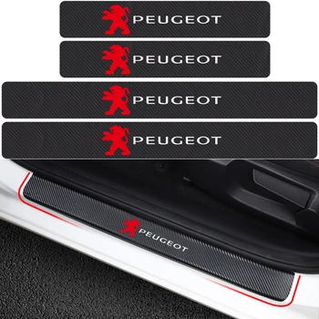 

4PCS Car Door Carbon Fiber Sill Scuff Plate Decor Sticker For Peugeot 307 206 308 407 207 3008 208 508 2008 30 408 Accessories