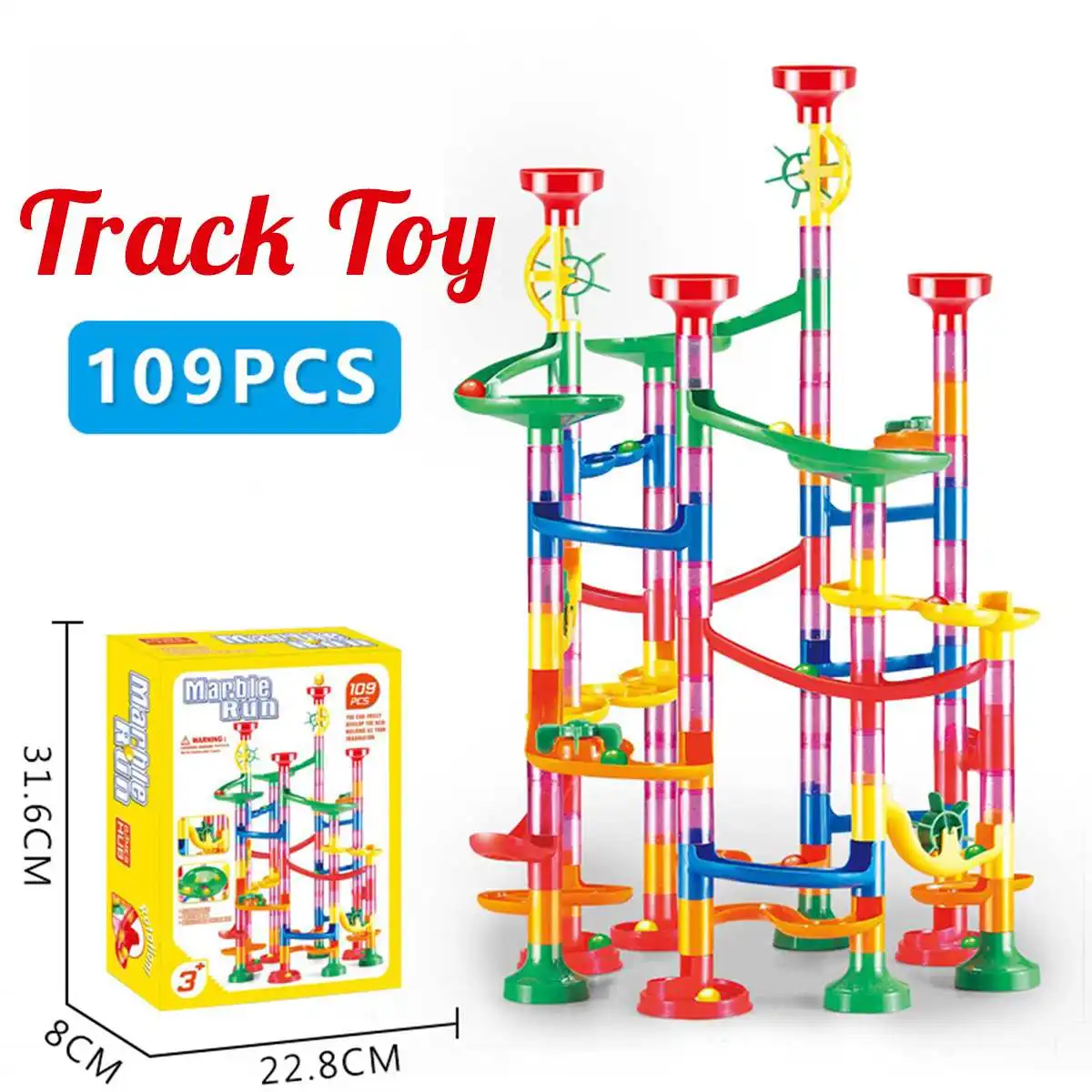 Construção de Mármore Bola de Brinquedos de Presente de Natal Faça Você Mesmo Corrida Trilha Building Blocks Crianças Labirinto Rolo 109 Pçs – Set Mod. 338389