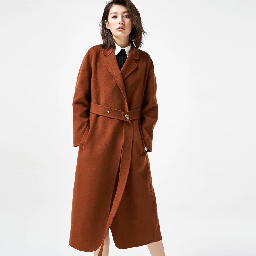 AIGYPTOS/ г. Классическая атмосферная одежда простое Н-образное из чистой шерсти сшитое вручную Двустороннее пальто шерстяное пальто для женщин - Цвет: caramel colour