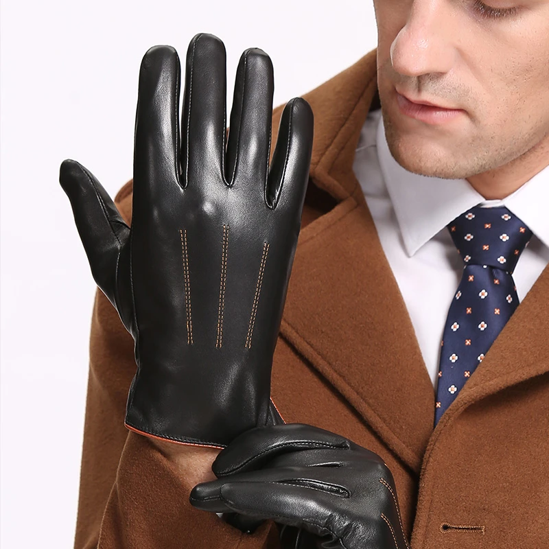 mens brown leather gloves Winter Men's Genuine Leather Gloves 2020 New Brand Touch Screen Gloves Fashion Warm Black Gloves Goatskin Mittens Free shipping mens sheepskin gloves
