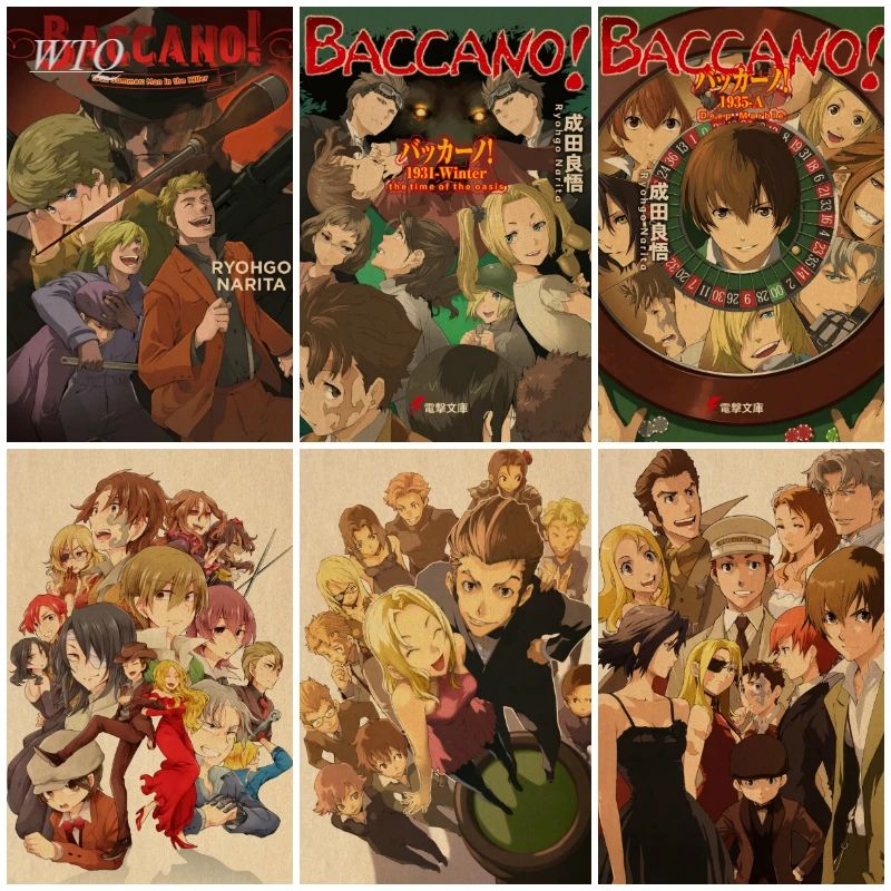 

Аниме плакаты японское аниме Baccano! Настенный декор, Ретро плакат, домашний декор, настенное искусство, холст, живопись, фотографии для детской комнаты