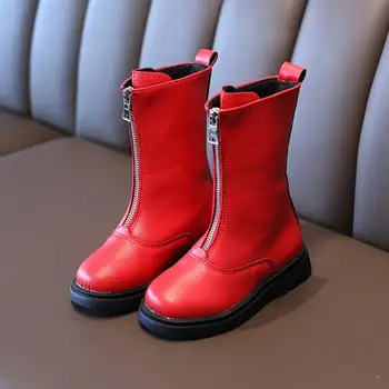 

Kids Flat 2020 Autumn Children Pu Leather Shoes Baby Girls Brand Knee High Boots Toddlers Fashion Warm Shoes Black