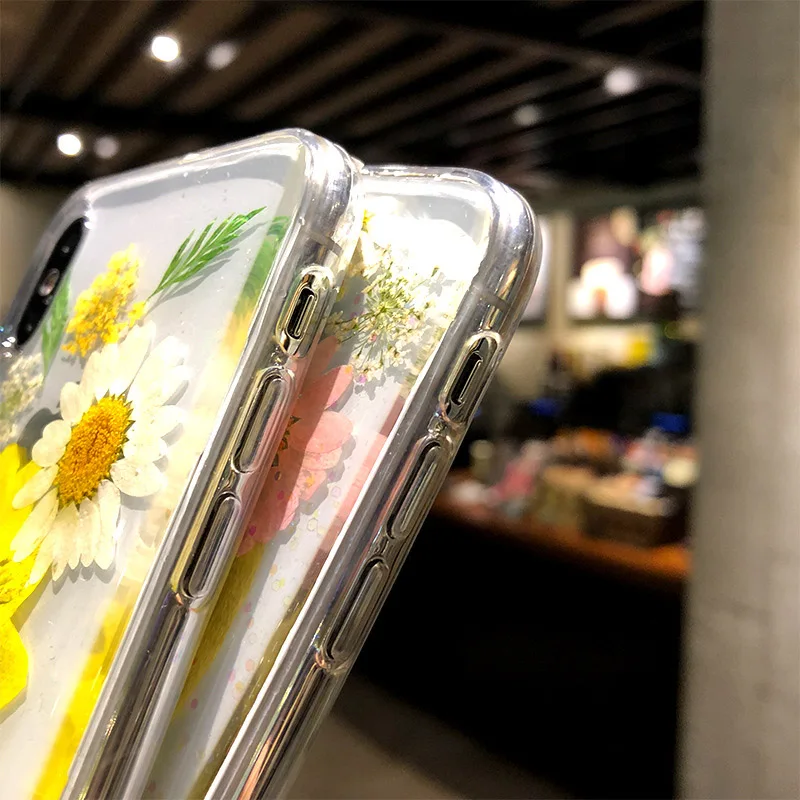 Прозрачный мягкий чехол из ТПУ с настоящими сушеными цветами для iphone 11 Plus Max 7 8 plus
