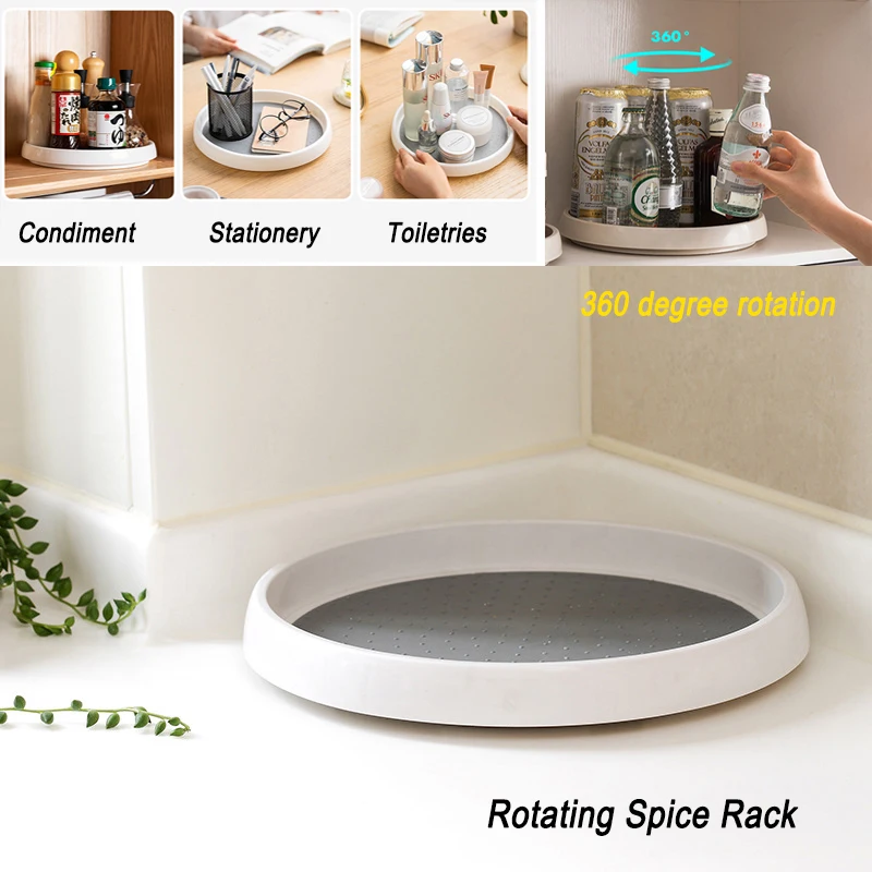 25cm Condiment 360&deg; Rotating Storage Tray Spice Rack Non-Slip TPR Home Cosmetics Cabinet Organizer For Kitchen Accessories