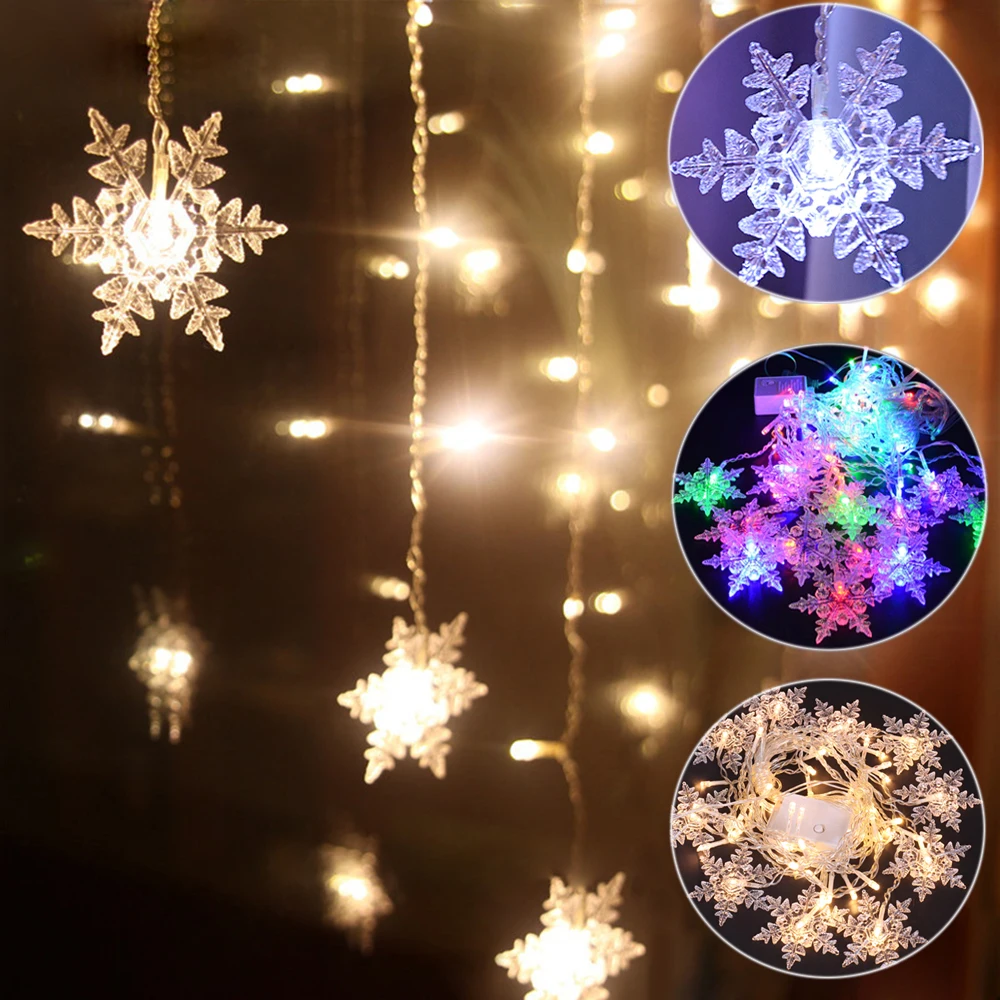 

Christmas Snowflake LED String Flashing Lights Curtain Lights Waterproof Outdoor Holiday Party Connectable Wave Fairy Light D30