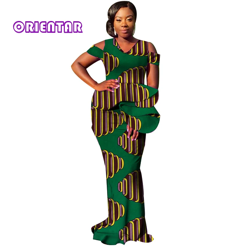 Платье с принтом в африканском стиле, женское элегантное платье в африканском стиле, Африканский Базен Riche, вечерние длинные платья макси WY3978 - Цвет: 5