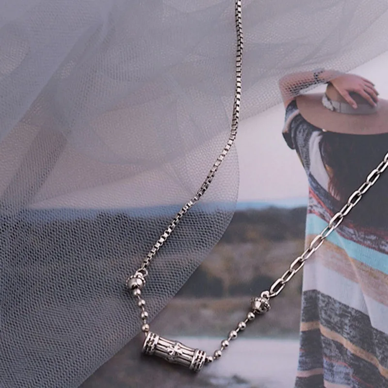 Mewanry 925 Sterling Silver Couples Necklace for Women New Fashion Vintage Party Creative Cylinder Clavicle Chain Jewelry Gifts - Image 3