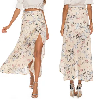 

2020 Newest Arrival Womens Boho Printed Skirts Bodycon Summer Beach Midi Skirt Chiffon Slide Split Ladies Skirt Gonne Donna#G30
