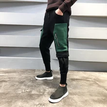 Fashion Patchwork Color Men Joggers Autumn Winter Thick Warm Cargo Pants Men Slim Fit Side Pocket Decor Streetwear Trousers Men