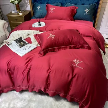 

Simple Solid Color 60 Hyaluronic Acid Tencel Four-piece Set Bare Sleeping Viscose Cool and Refreshing Light Luxury Hot Drilling