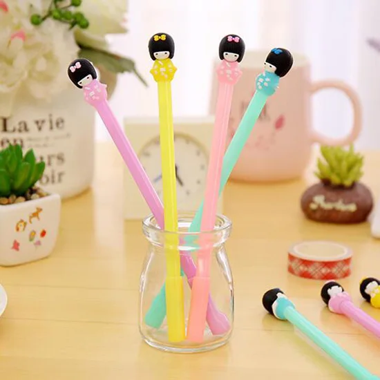 Writing Pens Random Color Kawaii 3D Japanese Doll Girl Gel Pen 0.5mm Black Ink Novelty Office Stationery Cute Student |
