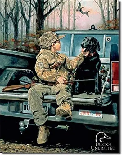 Anatre Unlimited Forever Friends Black Lab Hunt Cabin Wall Decor Metal Tin Sign 8X12 Pollici