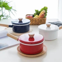 Японский фарфор эмалированная кастрюля для молока большой размер вспомогательная еда мгновенный лапша Детский горшок одной деревянной ручкой кастрюля плита