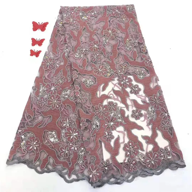

African Lace Fabric 2020 High Quality Velvet French Net Embroidered Nigerian Lace with Sequins flannel lace for dress
